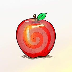 Handdrawn Red Apple Illustration On Colorful Background