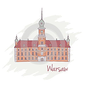 Handdrawn Royal Castle in Warsaw Poland