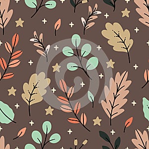 Handdrawn seamless pattern design with autumnal foliage.
