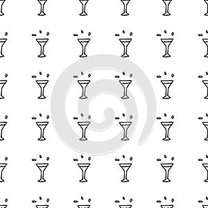 Handdrawn seamless pattern doodle cocktail icon. Hand drawn black sketch. Sign symbol. Decoration element. White background.