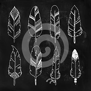 Handdrawn set of feathers