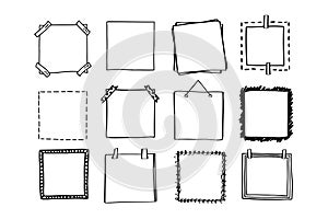 Handdrawn set of square scribbles frame. Doodle line empty frames