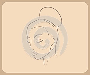 Handdrawn sketch of woman face with closed eyes.