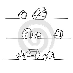 Handdrawn stone rock with single line art style vector