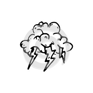 Handdrawn storm cloud doodle icon. Hand drawn black sketch. Sign