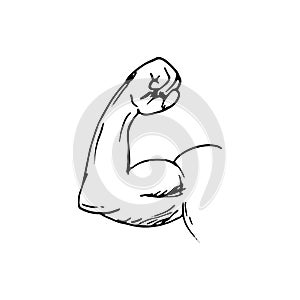 Handdrawn strong arm doodle icon. Hand drawn black sketch. Sign