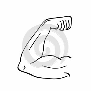 Handdrawn strong arm doodle icon. Hand drawn black sketch. Sign symbol. Decoration element. White background. Isolated. Flat