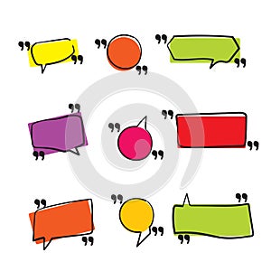 Handdrawn Texting boxes with Colored quote box speech bubble template for text note brackets citation message with page empty