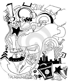 Handdrawn urban music illustration