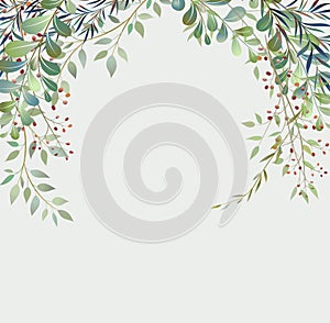 Handdrawn Vector Watercolour style, nature illustration. Background with leaves and branches