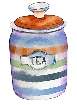 Handdrawn watercolor illustration. Beautiful tea cun isolated on white background.