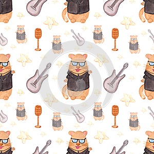 Handdrawn watercolor seamless pattern with cats for children\'s textile. Scrapbook design, typography poster, label, banner