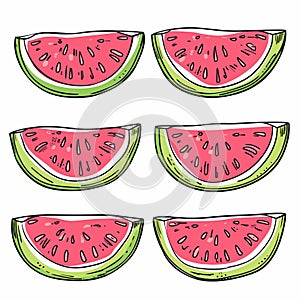 Handdrawn watermelon slices pattern, vibrant pink green colors, summer fruit design. Fresh