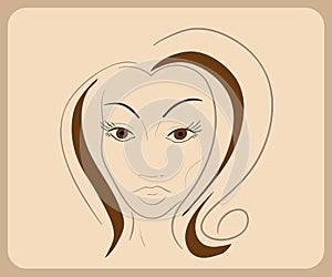 Handdrawn woman face with sensual eyes and brown