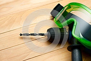 Handdrill and goggles