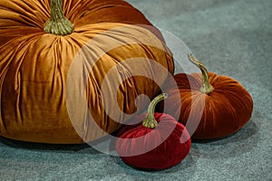 Handemade cozy fabric pumpkins for autumn decoration