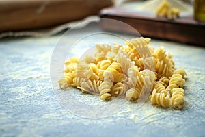 Handemade pasta closely on table