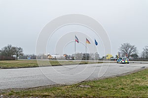 German-Danish border sign at cloudy day