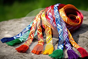 a handfasting cord in celtic tradition, with bright colors