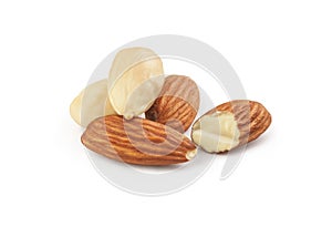 Handful of almonds on a white background