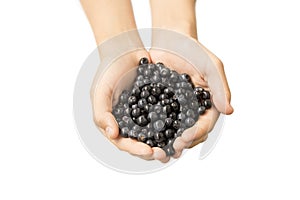 Handful of blueberries isolated on white background