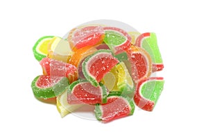 A handful of colored fruit jelly