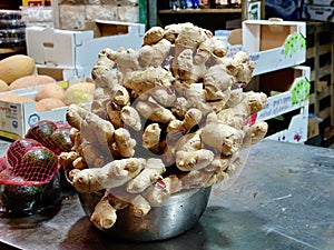 Handful of ginger in Mahane Yehuda market, Jerusalem, Israel