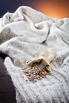Handful of lentils in the sack