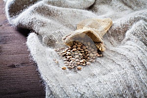 Handful of lentils in the sack