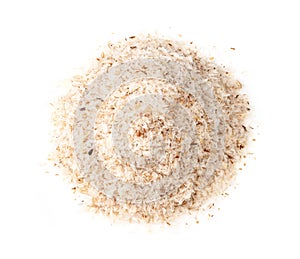 Handful of Psyllium husk closeup on white