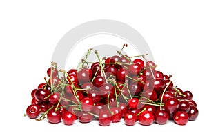 A handful of ripe, red cherries