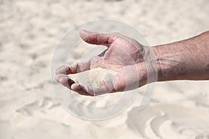 A handful of sand in the human palm