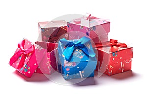 Handful of small gift boxes on a white background