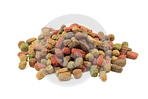 Handful of small granules pet food