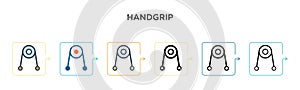 Handgrip vector icon in 6 different modern styles. Black, two colored handgrip icons designed in filled, outline, line and stroke