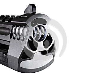 Handgun muzzle on white