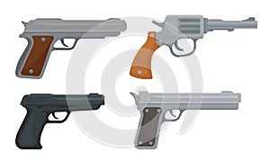 Handguns or Pistol Models with Firing Trigger for Hunting Vector Set