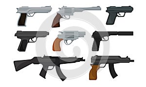 Handguns or Pistol Models with Firing Trigger for Hunting Vector Set