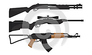 Handguns or Rifle Models with Firing Trigger for Hunting Vector Set