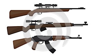 Handguns or Rifle Models with Firing Trigger for Hunting Vector Set