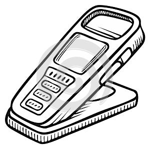 Handheld Electronic Device Scanner Outline Doodle Vector Illustration