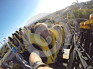 Handheld roller coaster ride with friends