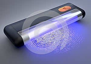 Handheld UV light over fingerprint photo