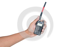 Handheld walkie talkie isolated on white background with clippi photo