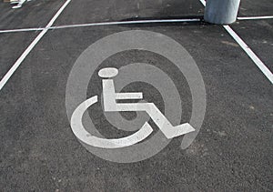 Handicap icon. Parking lot with handicap sign and symbol. Empty handicapped reserved parking space with wheelchair symbol. Disable