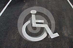 Handicap icon. Parking lot with handicap sign and symbol. Empty handicapped reserved parking space with wheelchair symbol. Disable