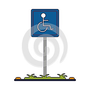 Handicap parking zone road sign blue lines