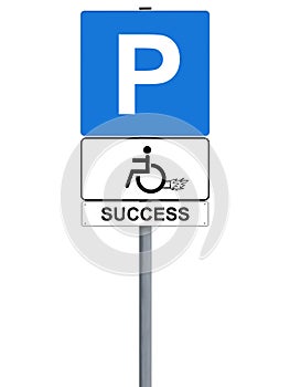 Handicap rocket sign isolated on white, success