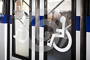 Handicap signange on bus door entrance