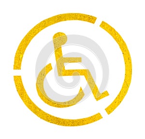 Handicap yellow parking sign on asphalt, persons with disabilities